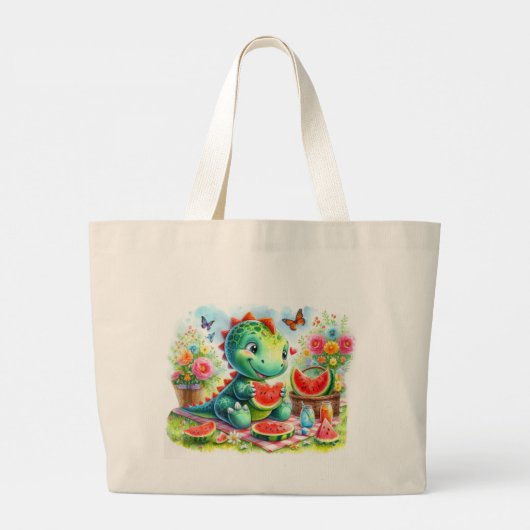 Dino Delight Grote Tote Bag (Achterkant)