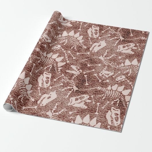 Dino Dig brown Cadeaupapier (Uitgerold)