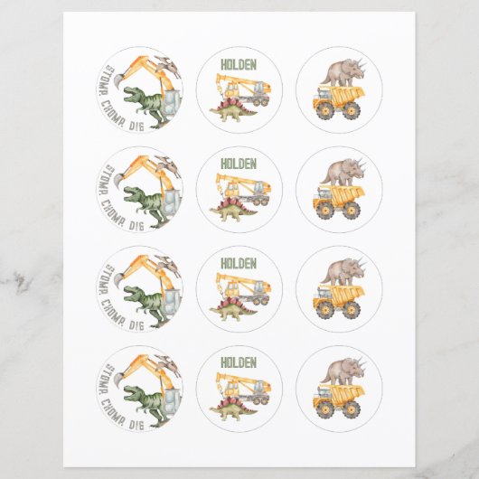Dino-Dig Cupcake Topper Sheet (Voorkant)