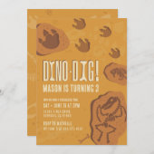 Dino-Dig · Dinosaurus Dig Verjaardagsfeestuitnodig Kaart (Voorkant / Achterkant)