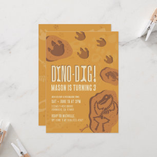 Dino-Dig · Dinosaurus Dig Verjaardagsfeestuitnodig Kaart