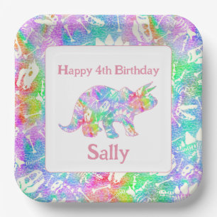 Dino Dig-regenboog Papieren Bordje