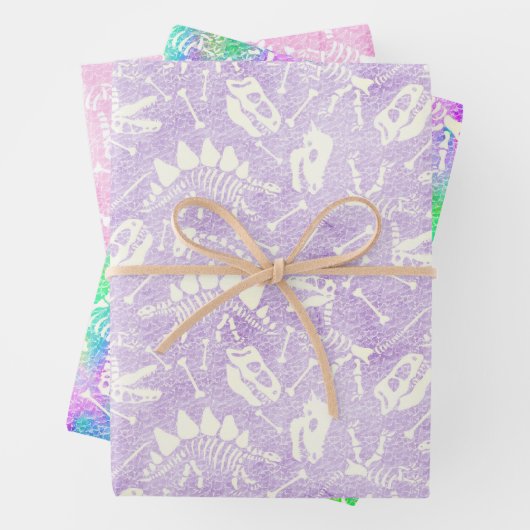 Dino Dig regenboogvapbladen Inpakpapier Vel (In situ)