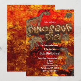 Dino Dig Rode Rotfossielen Verjaardagsuitnodiginge Kaart