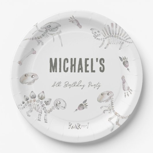 Dino Dig Round Birthday Papieren Bordje (Voorkant)