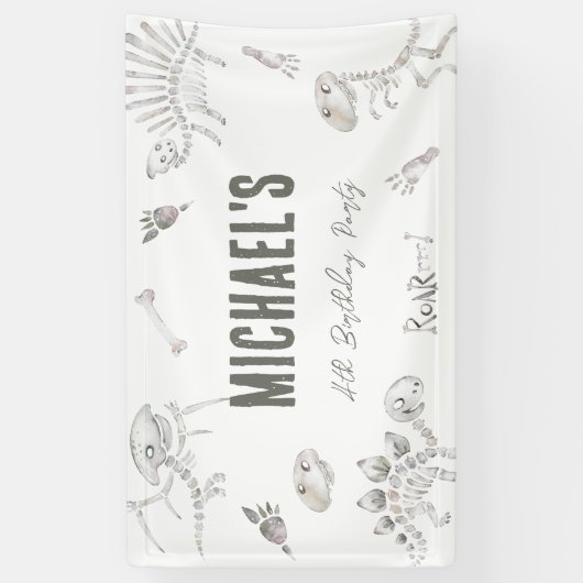 Dino Dig Verjaardag Welkom Spandoek (Verticaal)