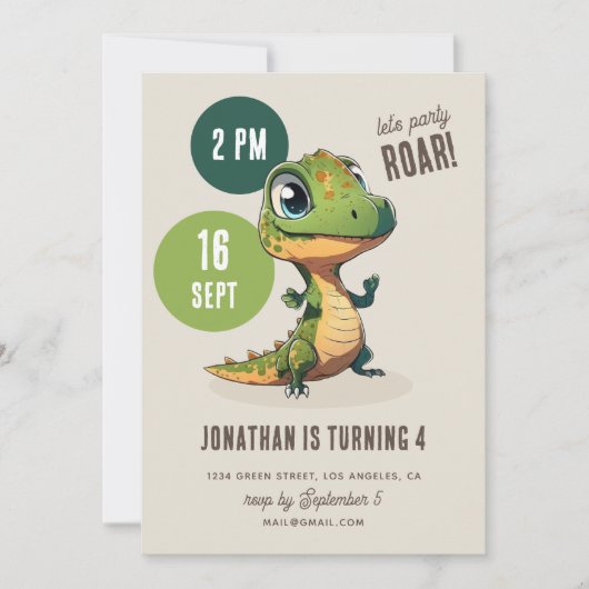 Dino dinomite party. Cute dinosaur kinderen jarig Kaart (Voorkant)