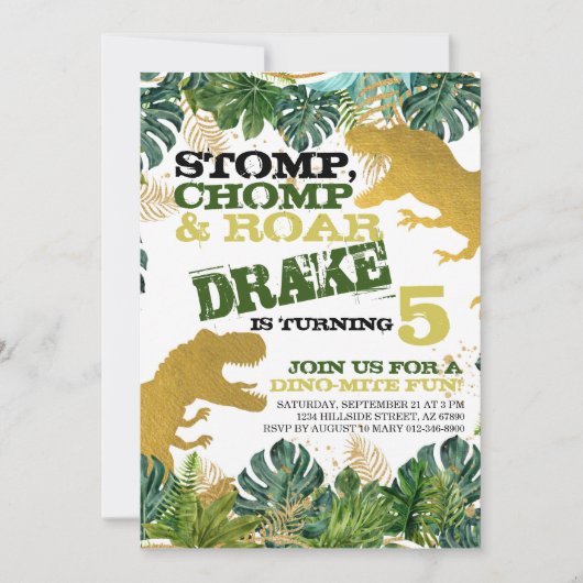 DINO DINOSAUR BIRTHDAY ARTIJ INVITATIE VOOR KINDER KAART (Voorkant)