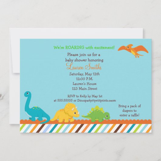 Dino Dinosaur Boys Baby shower Uitnodiging (Voorkant)