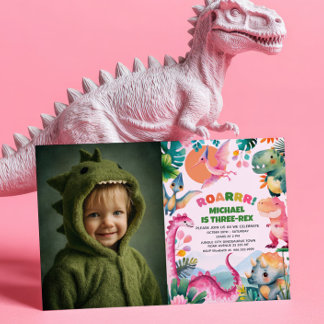 Dino Dinosaur Dig Fossil Kinder 3e Verjaardag Foto Kaart