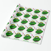 Dino Dinosaur Green Spaceship Stars Birthday Cadeaupapier (Uitgerold)