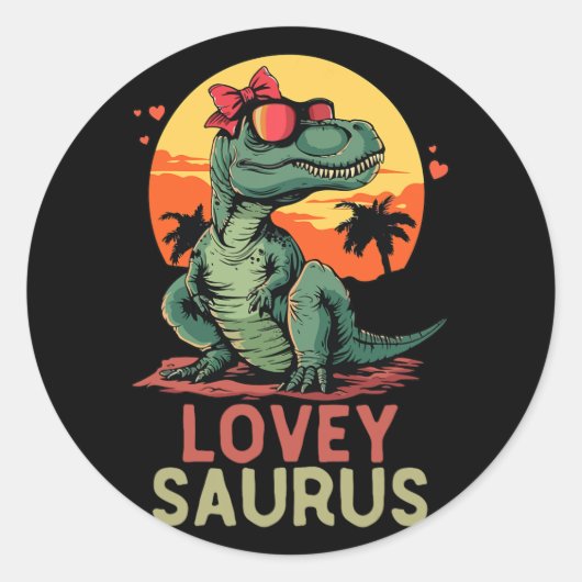 Dino Dinosaur Lovey-saurus T-rex Grappige Trex Ronde Sticker (Voorkant)