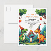 Dino Dinosaur Verjaardagsfeest Uitnodiging Post Ka (Voorkant / Achterkant)