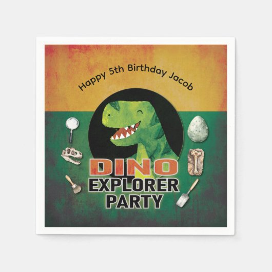 Dino Dinosaur Verjaardagsfeestje Explorer Servet (Voorkant)