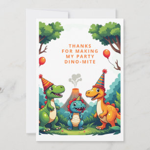 Dino Dinosaur Verjaardagsfeestje Platte Bedankkaar Bedankkaart