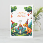 Dino Dinosaur Verjaardagsfeestje Platte Dankkaart Bedankkaart (Staand voorkant)
