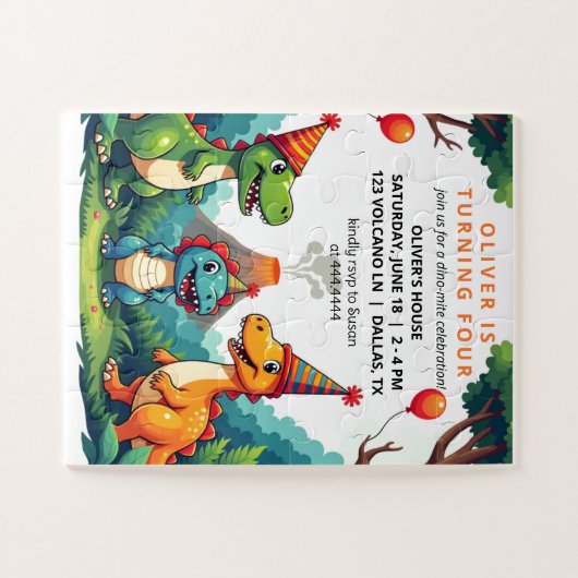Dino Dinosaur verjaardagsfeestje uitnodiging Legpuzzel (Horizontaal)