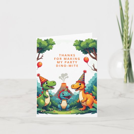 Dino Dinosaur Verjaardagsfeestje Vouwkaart Bedankt (Voorkant)