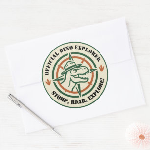 Dino Dinosaur Verkenner Stamp Brul Verjaardag Ronde Sticker