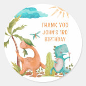 Dino Dinosaurus Rex Verjaardagsfeestje Douche Ronde Sticker (Voorkant)