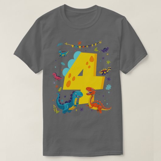 Dino Dinosaurussen Kinder 4e verjaardag 4 jaar oud T-shirt (Design voorkant)