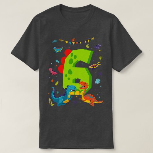 Dino Dinosaurussen Kinder 6e verjaardag 6 jaar oud T-shirt (Design voorkant)