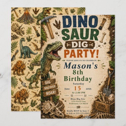 Dino Dolf Verjaardag Kaart (Voorkant / Achterkant)