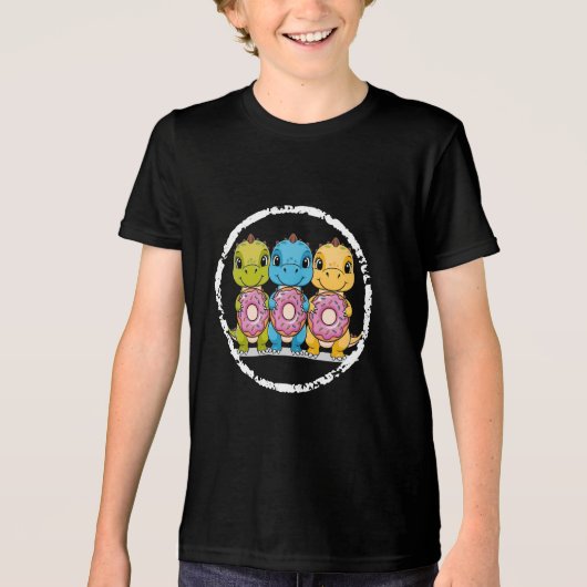 Dino Donut Trio - Schattige dinosaurus T-shirt voo (Voorkant)