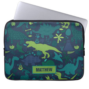 Dino Doodle Silhouettes Kinder Dinosaur Laptop Sleeve