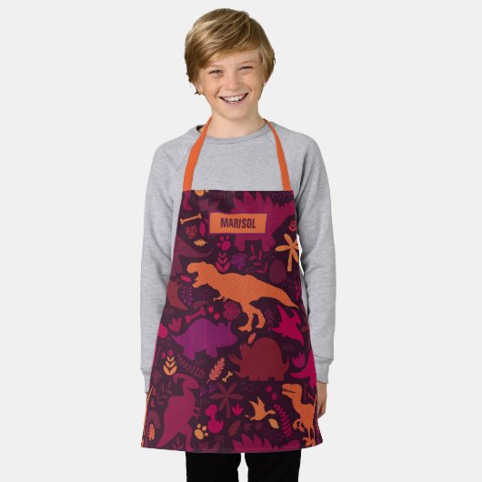 Dino Doodle Silhouettes Kinder Dinosaur Schort (Gedragen)