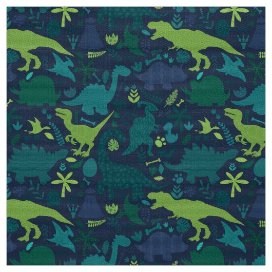 Dino Doodle Silhouettes Kinder Dinosaur Stof (Swatch)
