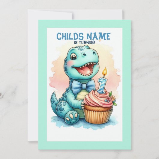 Dino draaien 1 verjaardag kaart (Voorkant)