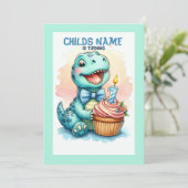 Dino draaien 1 verjaardag kaart (Staand voorkant)