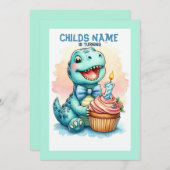 Dino draaien 1 verjaardag kaart (Voorkant / Achterkant)