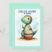 Dino draaien 2 verjaardag kaart (Voorkant / Achterkant)