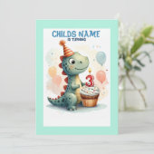Dino draaien 3 verjaardag kaart (Staand voorkant)