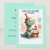 Dino draaien 3 verjaardag kaart (Voorkant / Achterkant)