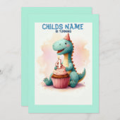 Dino draaien 4 verjaardag kaart (Voorkant / Achterkant)