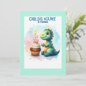 Dino draaien 5 verjaardag kaart (Staand voorkant)