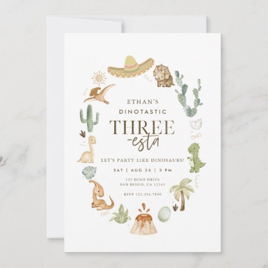 Dino Drie-esta 3e verjaardag uitnodiging (Voorkant)
