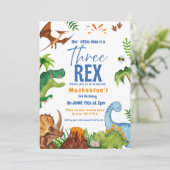 Dino drie rex 3e jongen Dinosaur verjaardagsfeestj Kaart (Staand voorkant)