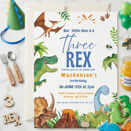 Dino drie rex 3e jongen Dinosaur verjaardagsfeestj Kaart