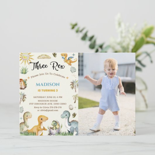 Dino drie Rex jongen Kaart (Staand voorkant)