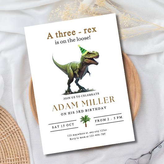 Dino Drie Rex Verjaardag 3e Verjaardag Jongens Din Kaart
