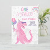 Dino Een A-Saurus 1e Verjaardagsfeest T-Rex Kaart (Staand voorkant)