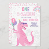 Dino Een A-Saurus 1e Verjaardagsfeest T-Rex Kaart (Voorkant / Achterkant)