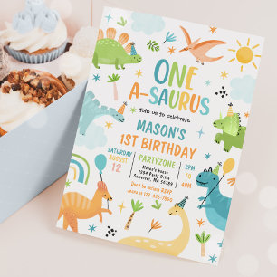 Dino Een-A-Saurus 1e Verjaardagsfeestje Kaart