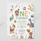 Dino Een A-Saurus Jongen 1e Verjaardagsfeestje  Kaart (Voorkant)