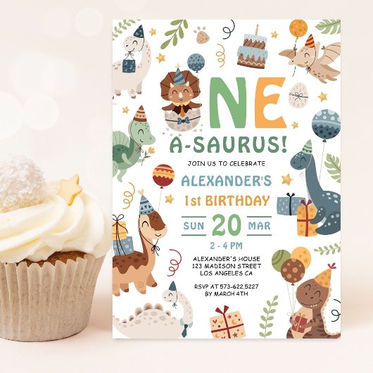 Dino Een A-Saurus Jongen 1e Verjaardagsfeestje  Kaart