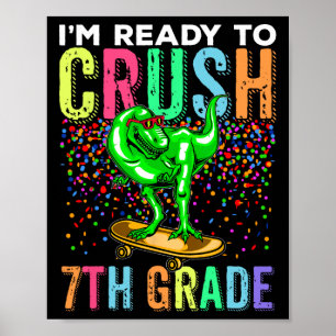 Dino eerste schooldag 7e leerjaar Skateboarden Poster